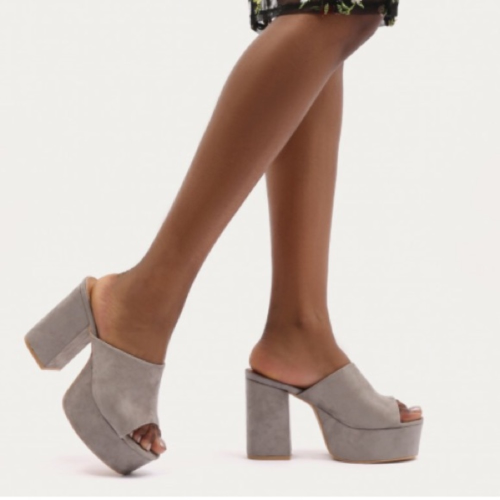 Public Desire Grey Faux Suede Mules